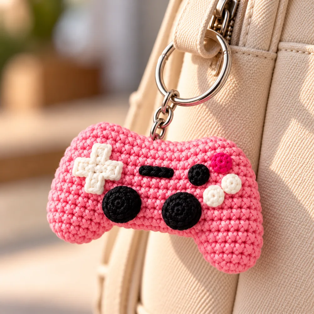 crochet game controller pink 3