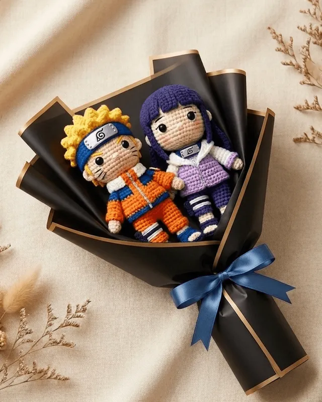 Anime Couple Bouquet: handmade crochet by Crochet By Pihu