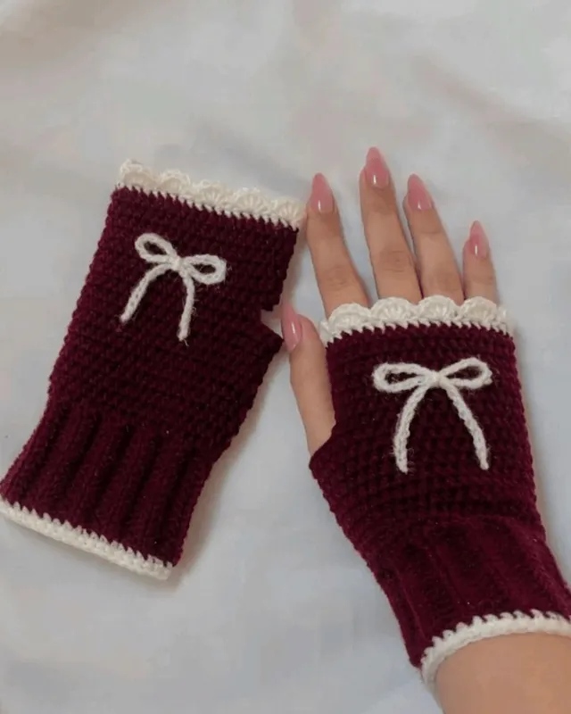 Bow Fingerless Gloves: handmade crochet by Crochet By Pihu