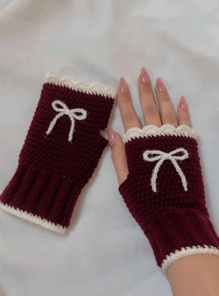 Bow Fingerless Gloves: handmade crochet by Crochet By Pihu