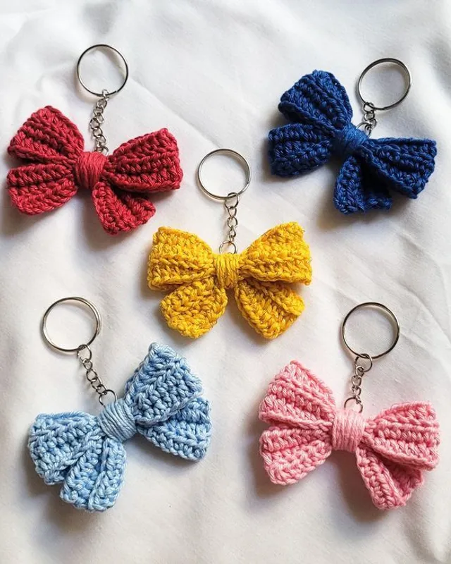 Bow Keychain (Pack of 4): handmade crochet by Crochet By Pihu