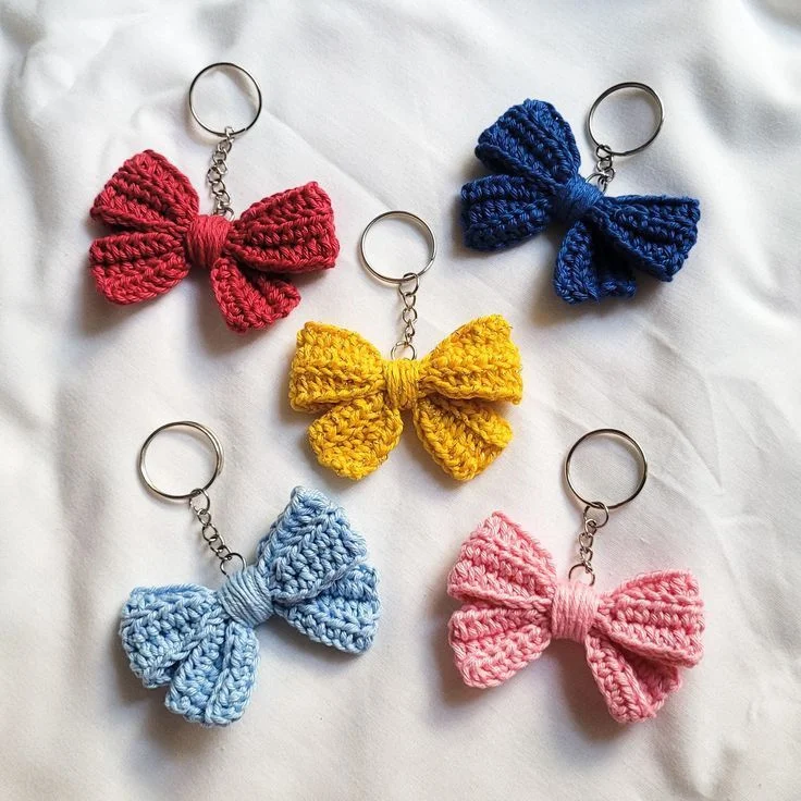Bow Keychain (Pack of 4): handmade crochet by Crochet By Pihu