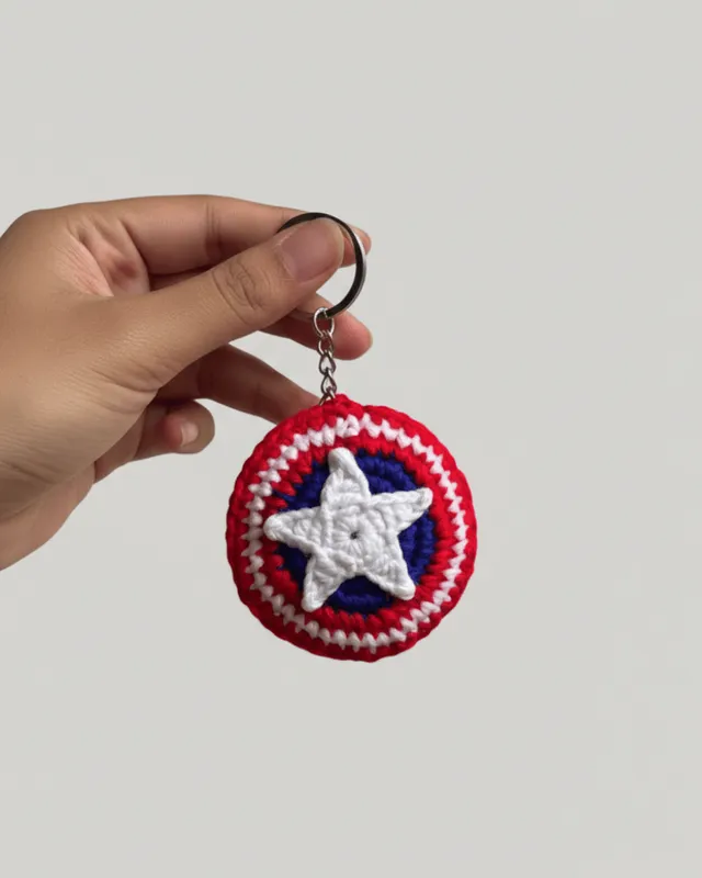 Captain Shield Keychain: handmade crochet by Crochet By Pihu