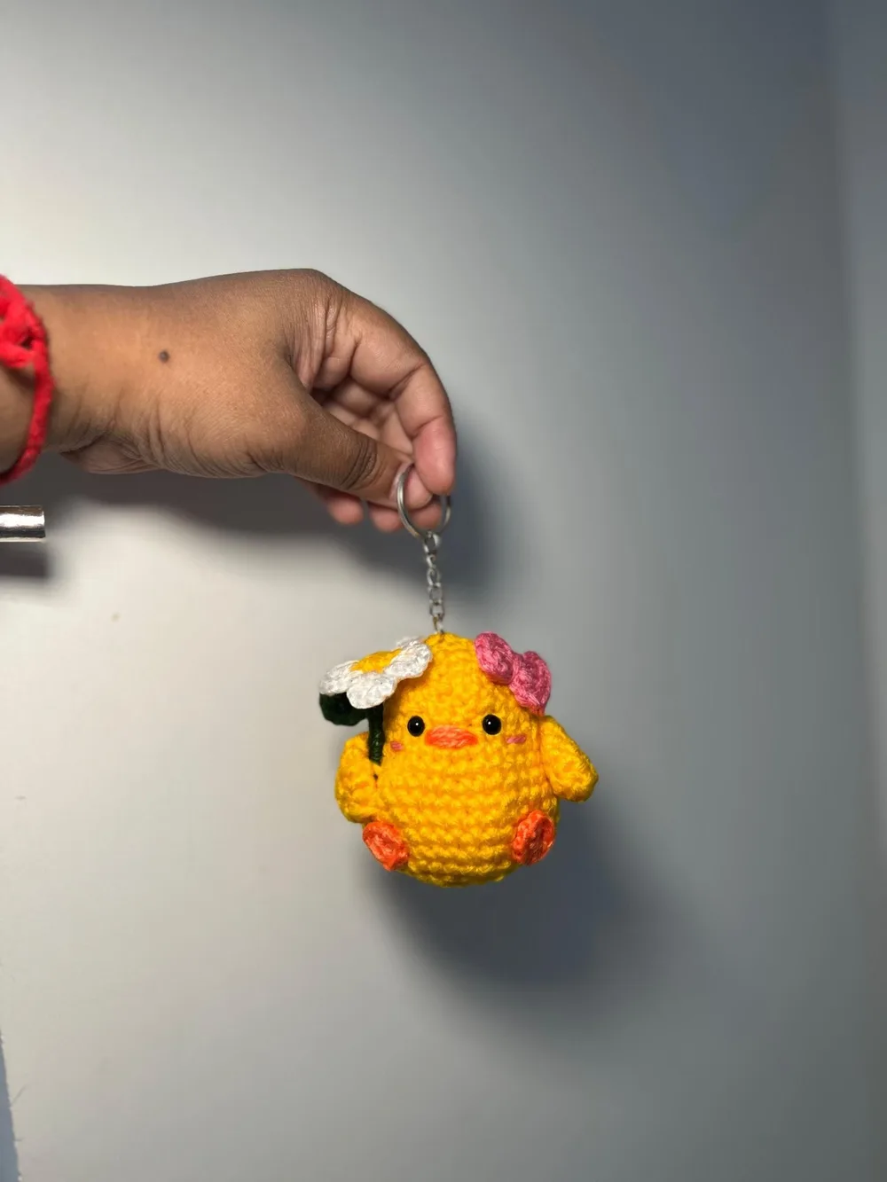 Chick Keychain with Flower: handmade crochet by Crochet By Pihu
