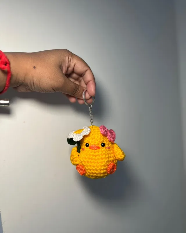 Chick Keychain with Flower: handmade crochet by Crochet By Pihu