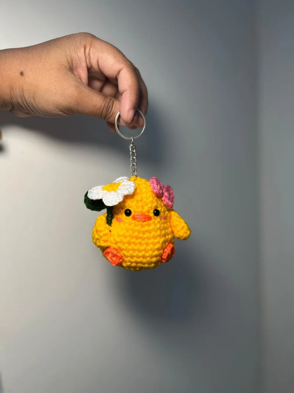 Chick Keychain with Flower: handmade crochet by Crochet By Pihu