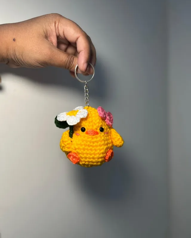 Chick Keychain with Flower: handmade crochet by Crochet By Pihu