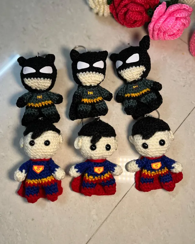 Batman Superhero Keychain: handmade crochet by Crochet By Pihu
