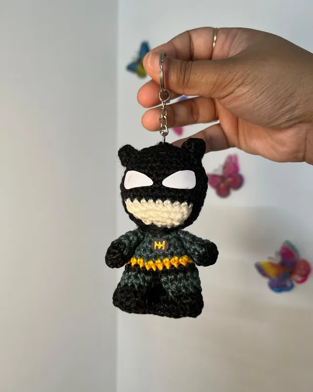 Batman Superhero Keychain: handmade crochet by Crochet By Pihu