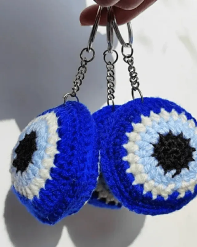 Evil Eye Keychain (Pack of 3): handmade crochet by Crochet By Pihu