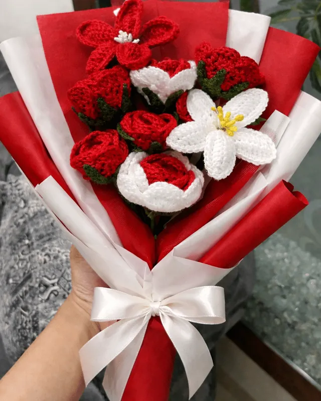 Floral Bouquet (Rose & Lily Mix): handmade crochet by Crochet By Pihu