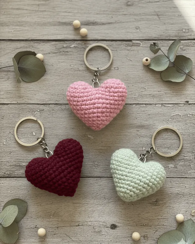 Heart Keychain (Pack of 3): handmade crochet by Crochet By Pihu
