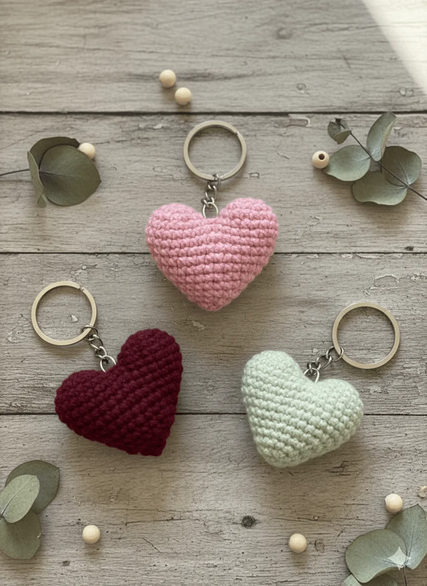 Heart Keychain (Pack of 3): handmade crochet by Crochet By Pihu