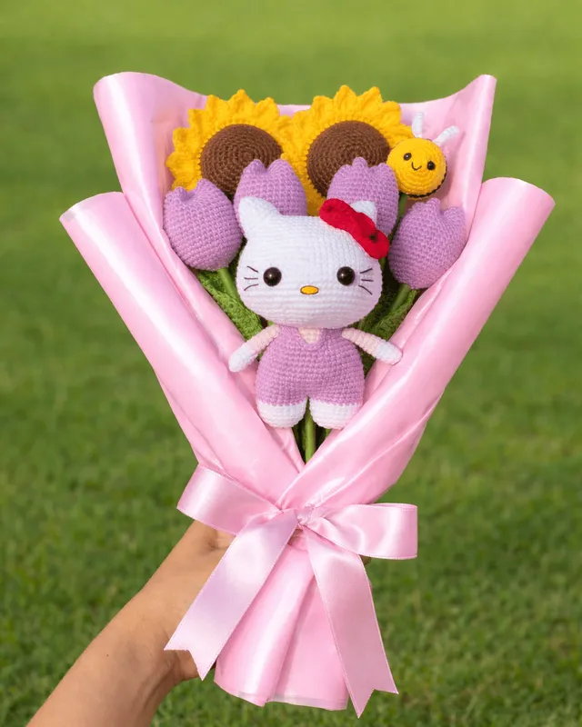 Kitty & Sunflower Bouquet: handmade crochet by Crochet By Pihu