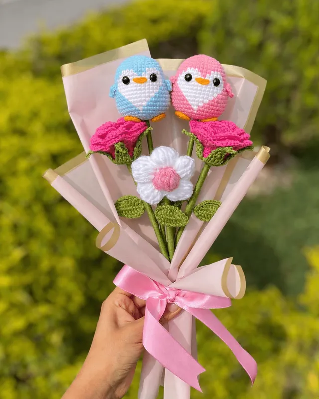 Love Birds Rose Bouquet (Premium): handmade crochet by Crochet By Pihu