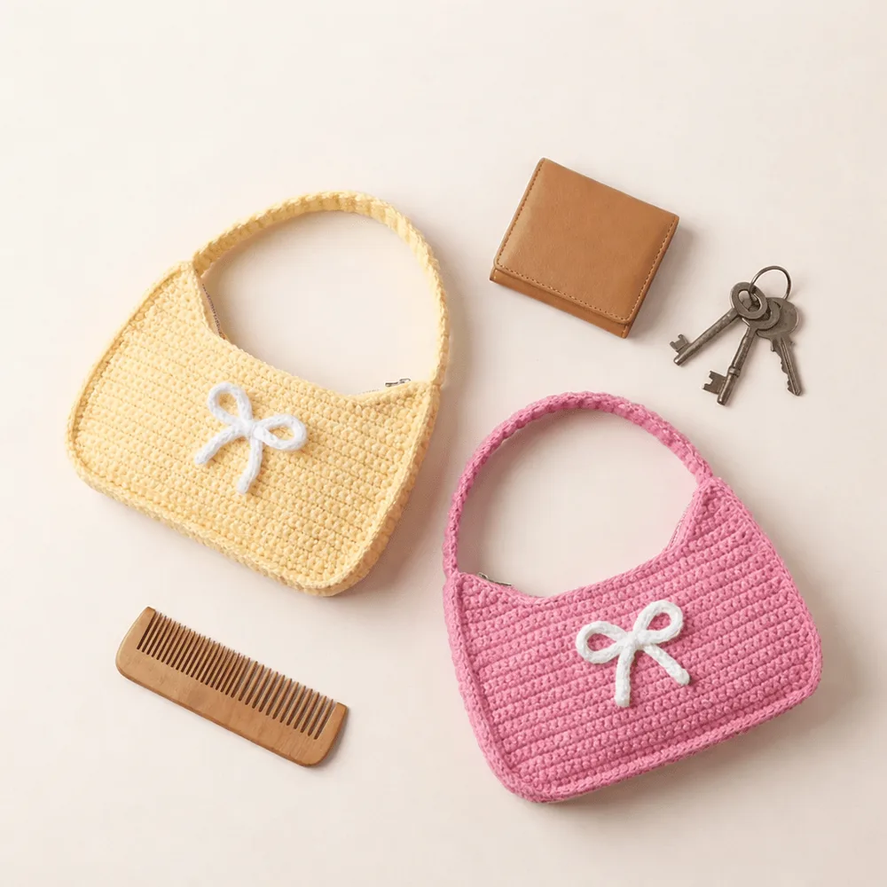 Mini Handbag with Bow: handmade crochet by Crochet By Pihu
