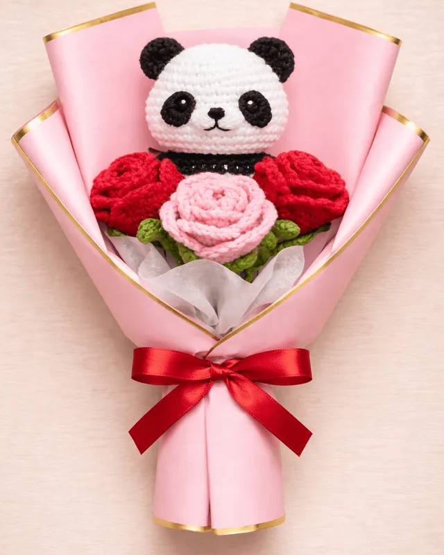 Panda Rose Bouquet: handmade crochet by Crochet By Pihu