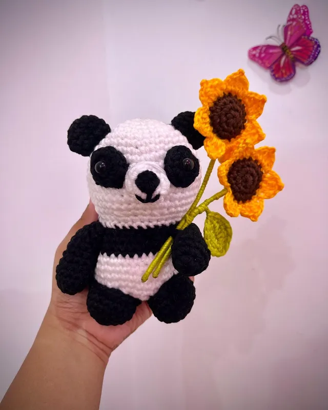 Panda with Sunflower: handmade crochet by Crochet By Pihu
