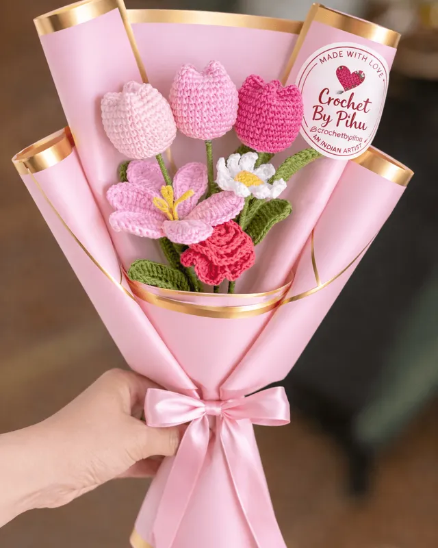 Pink Tulip & Lily Bouquet: handmade crochet by Crochet By Pihu