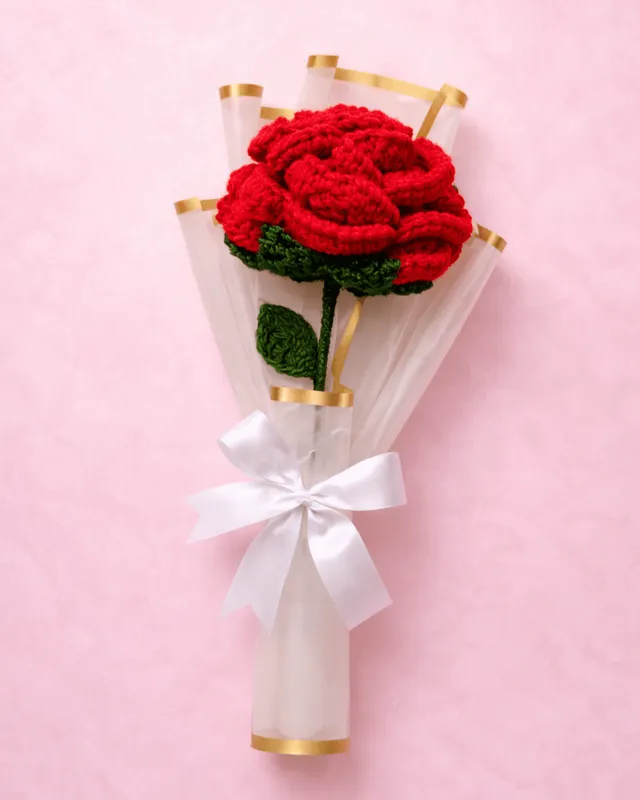 Red Rose Bouquet (Single Stem): handmade crochet by Crochet By Pihu