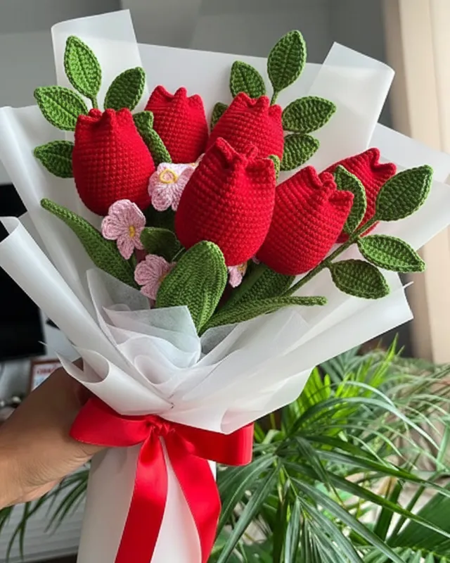 Red Tulip Bouquet: handmade crochet by Crochet By Pihu