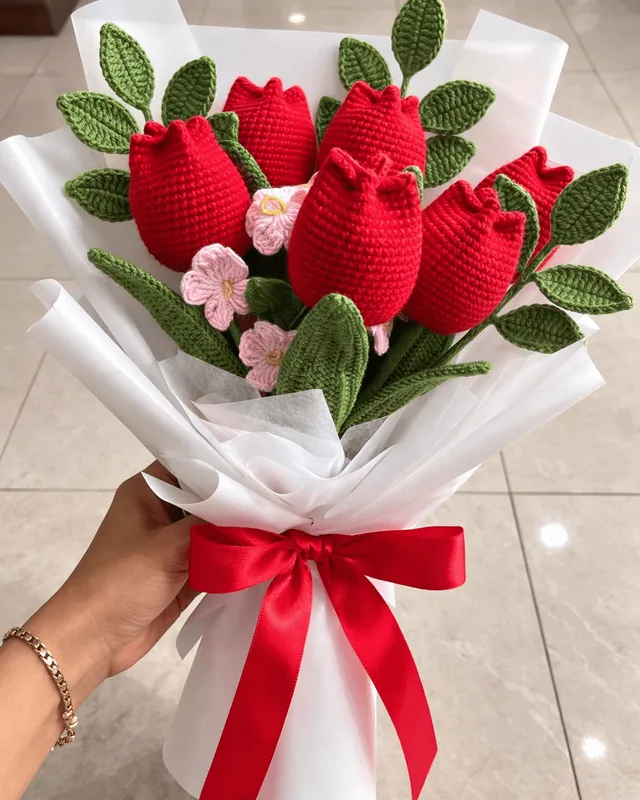 Red Tulip Bouquet: handmade crochet by Crochet By Pihu