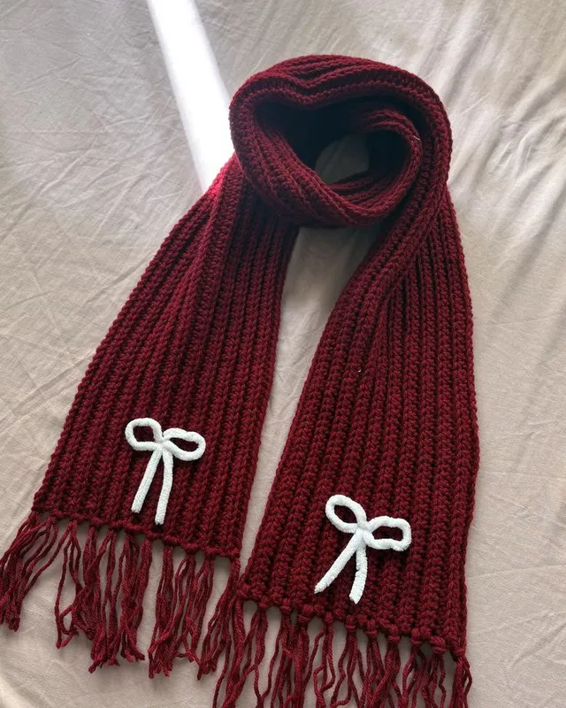 Ribbed Scarf with Bow Detail: handmade crochet by Crochet By Pihu