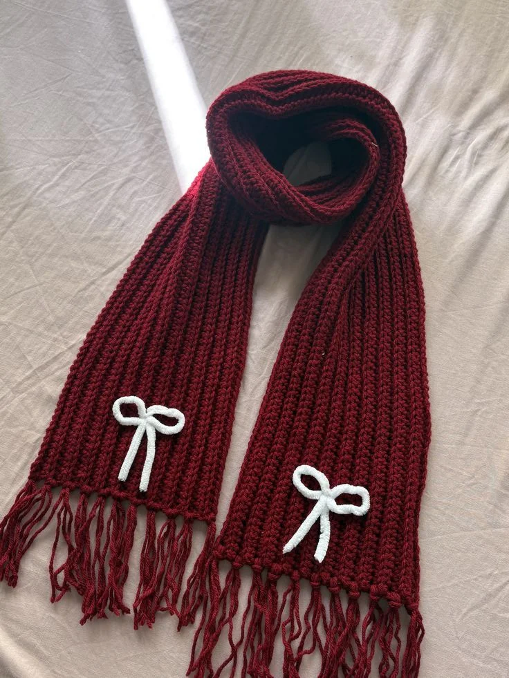 Ribbed Scarf with Bow Detail: handmade crochet by Crochet By Pihu