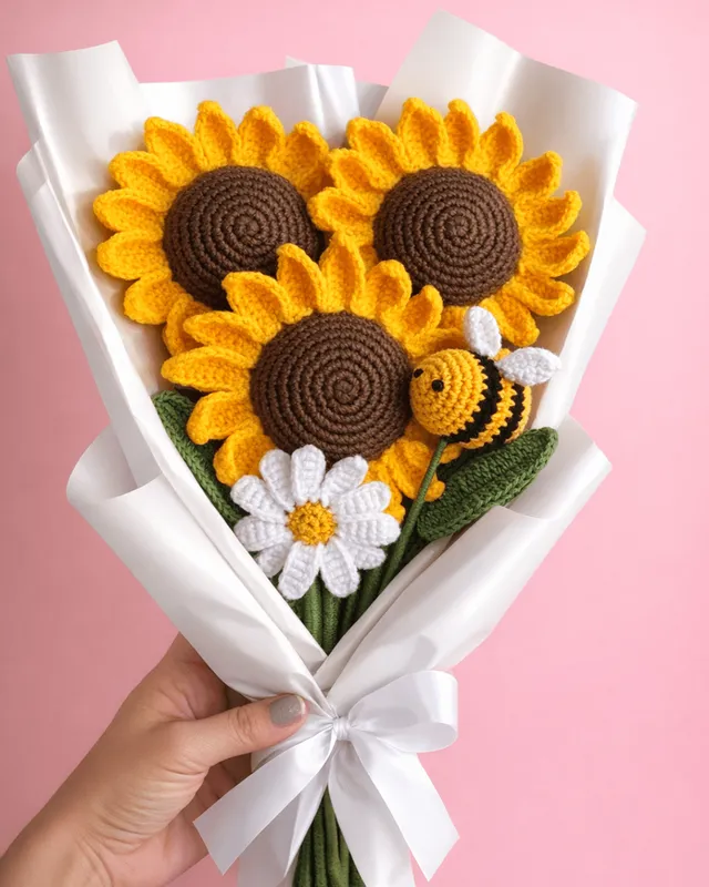 Sunflower & Bee Bouquet: handmade crochet by Crochet By Pihu