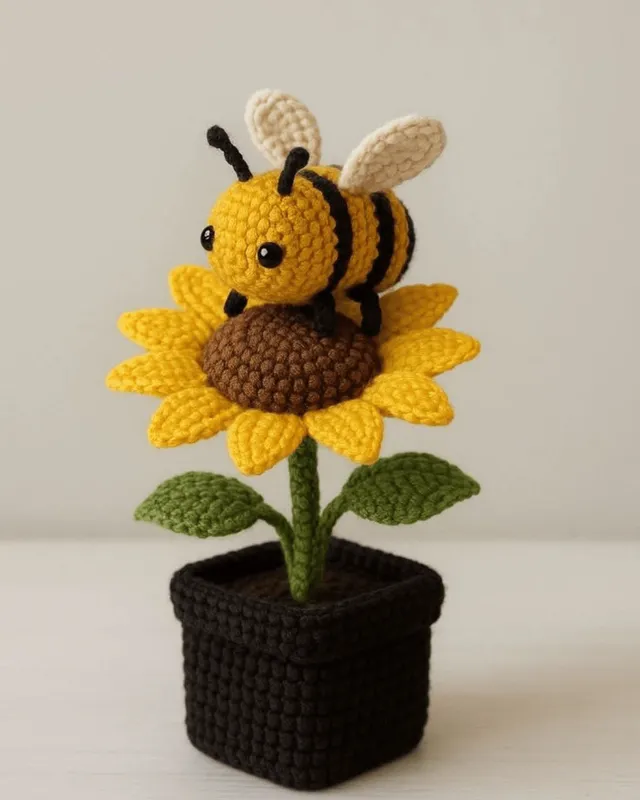 Sunflower Bee Pot: handmade crochet by Crochet By Pihu