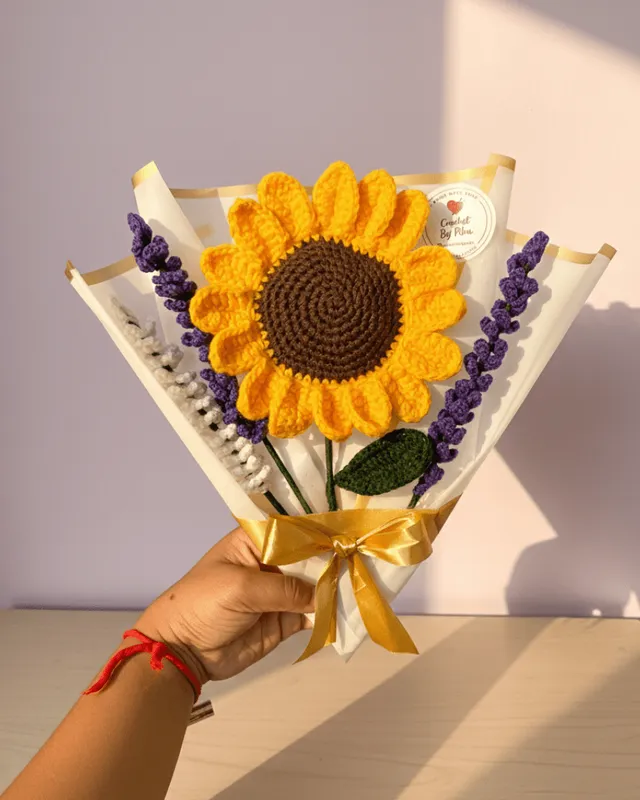 Sunflower Bouquet with Lavender: handmade crochet by Crochet By Pihu