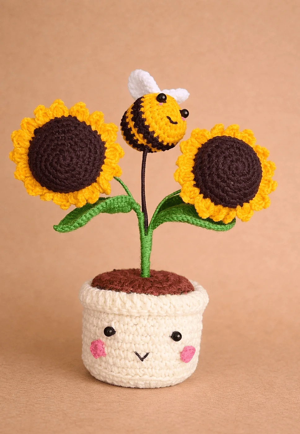Sunflower Pot with Cute Bee: handmade crochet by Crochet By Pihu