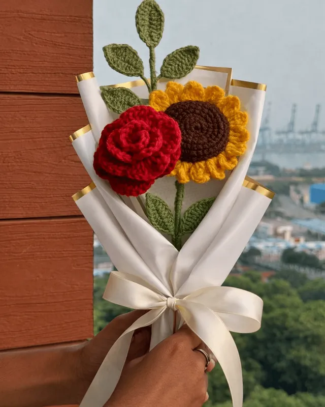 Sunflower & Rose Bouquet: handmade crochet by Crochet By Pihu