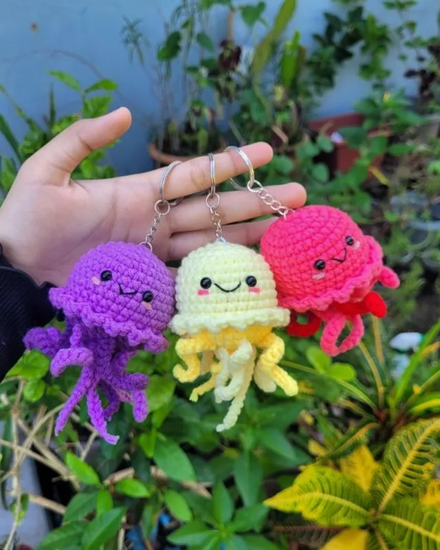Jellyfish Keychain (Pack of 1): handmade crochet by Crochet By Pihu