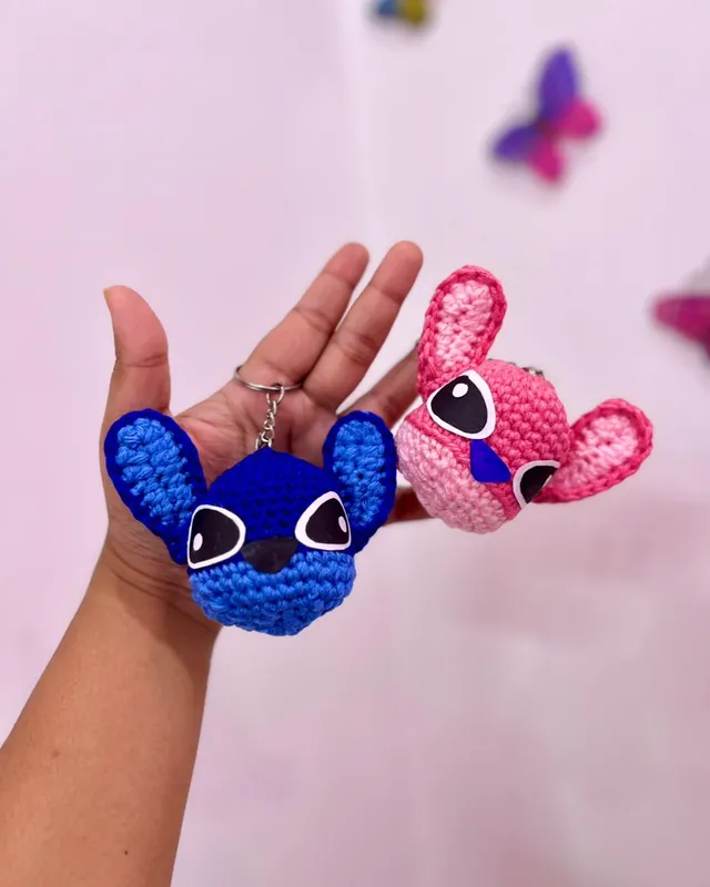 Stitch & Angel Keychain (Pack of 2): handmade crochet by Crochet By Pihu