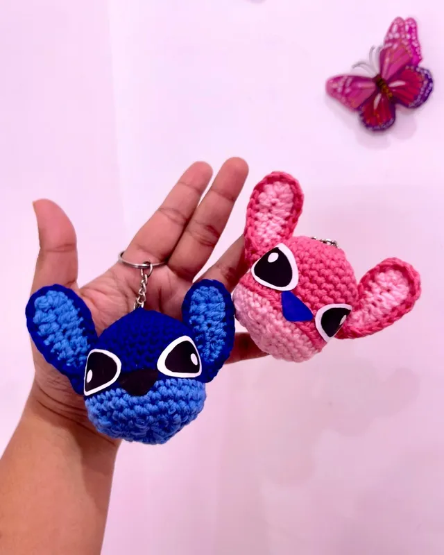 Stitch & Angel Keychain (Pack of 2): handmade crochet by Crochet By Pihu