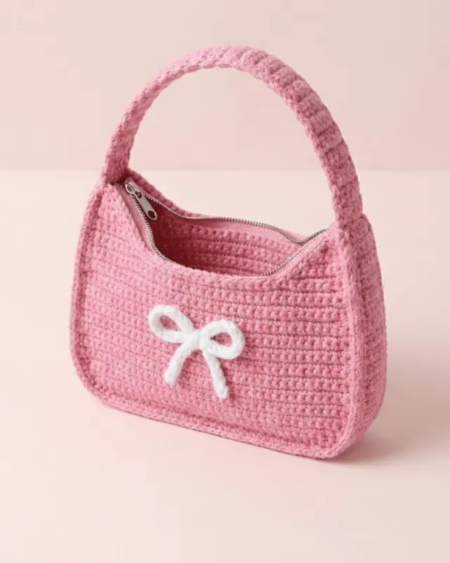 Rosé Bow Crochet Shoulder Bag: handmade crochet by Crochet By Pihu