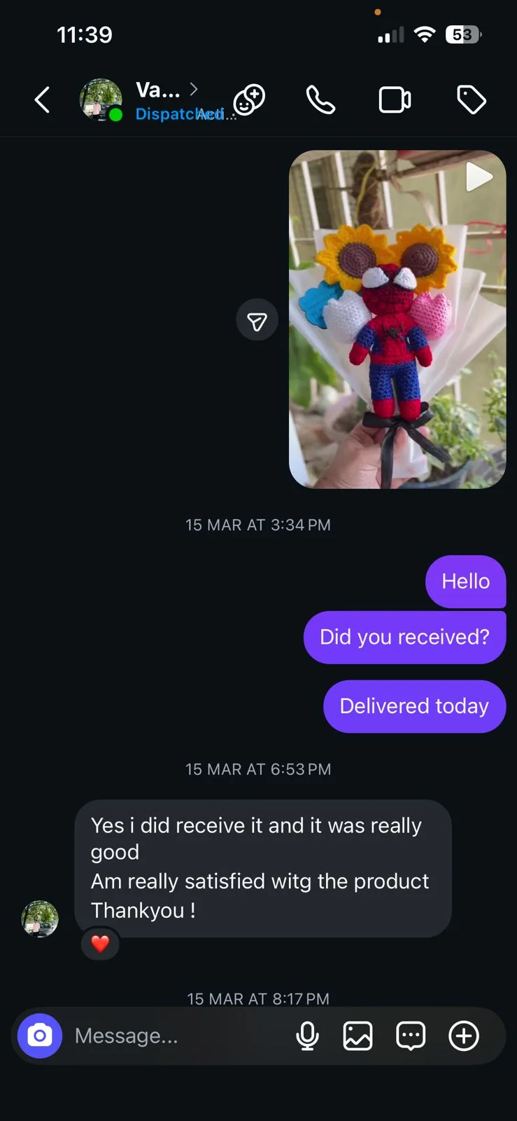 Customer review 12: message from a happy Crochet By Pihu customer