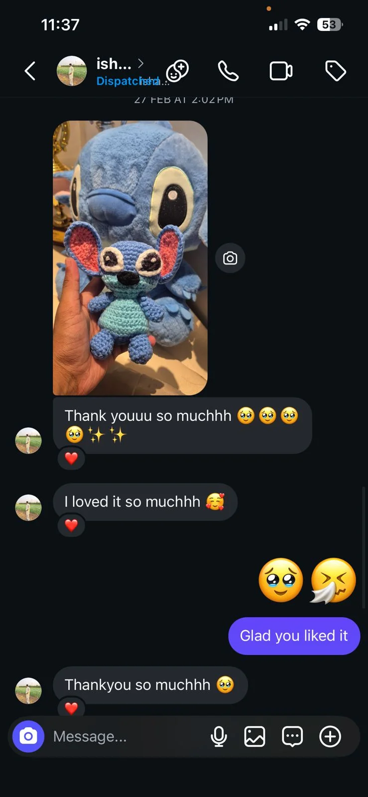 Customer review 7: message from a happy Crochet By Pihu customer