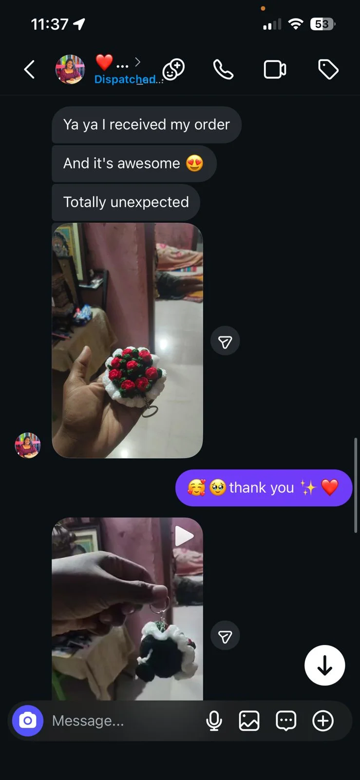 Customer review 20: message from a happy Crochet By Pihu customer
