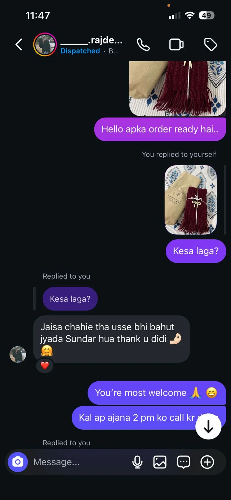 Customer review 1: message from a happy Crochet By Pihu customer